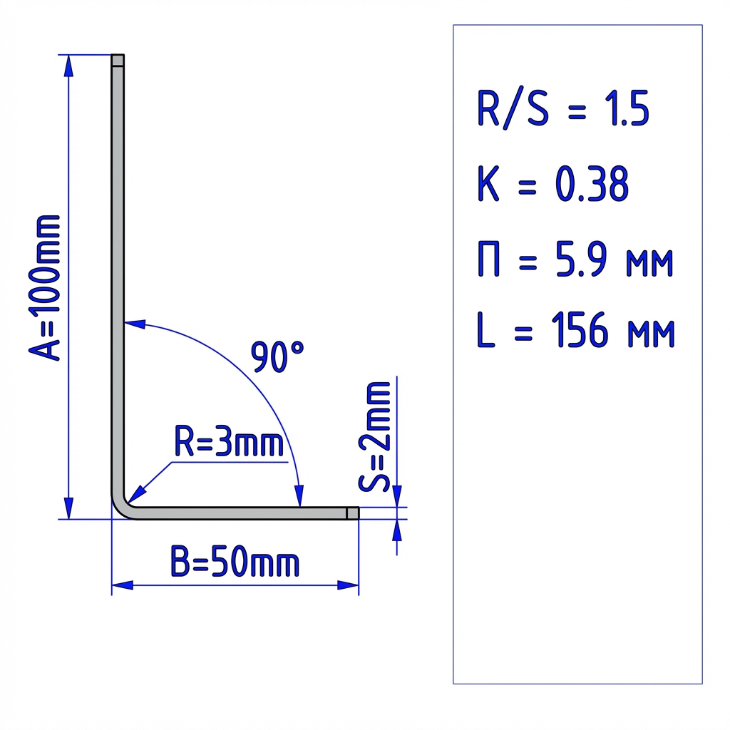 Пример расчета развертки для Г-образной детали